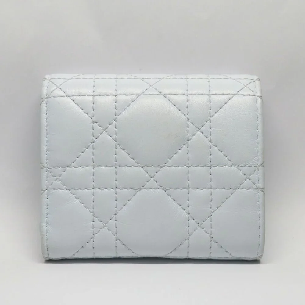 Dior Joli Hibiscus Wallet S3105 Unjb Trifold Wallet Light Blue Leather